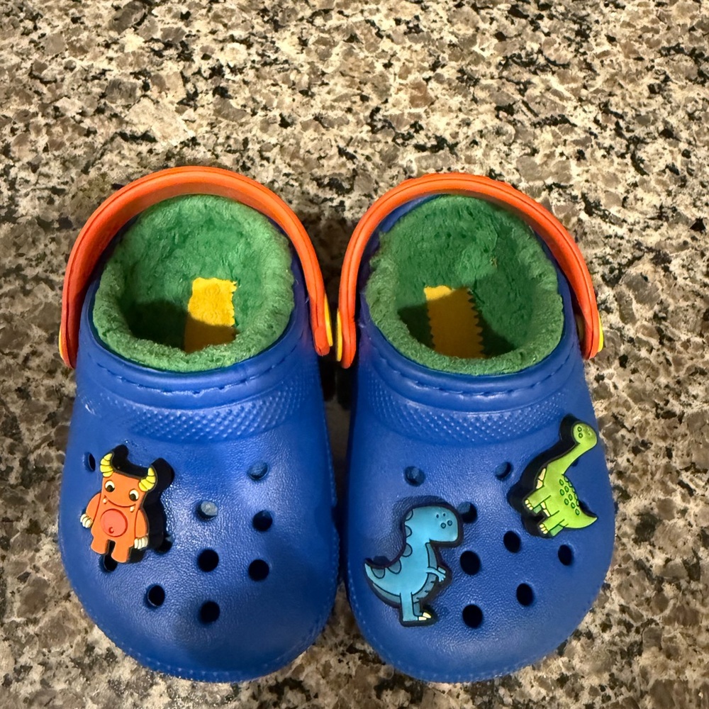 CROCS Kids Blue Slippers with Dinosaur Charms
